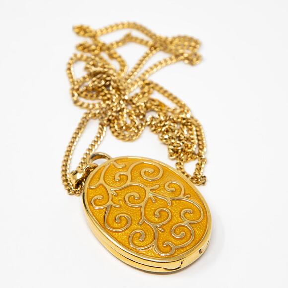 Vtg Butler Fifth Avenue Rhinestones & Enamel Gold Tone Necklace 32" Chain Locket - Picture 5 of 12